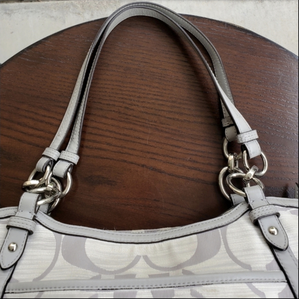 Coach Signature F21919 Alexandra Chain Canvas Leather Gray Shoulder Tote Bag Med - Picture 11 of 16